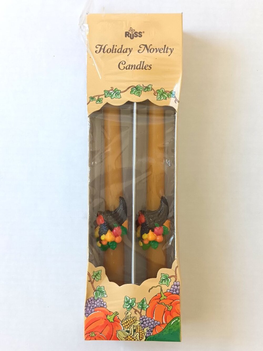 Vintage Russ Thanksgiving 12" Holiday Novelty Candles Set - 2 Taper Candles